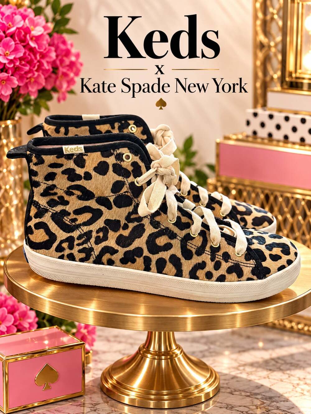 Keds x Kate Spade New York Leopard Print Calf Hair High Top Sneakers 7